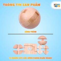 Đồ chơi khóa kongming bằng gỗ, câu đố 3D hình quả bóng tròn, trò chơi mở khóa lỗ ban thông minh tháo gỡ và láp ráp