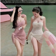 Sét bikini ren hoa jumpsuit đính hoa kèm khăn choàng thiết kế độc đáo phong cách thời trang nổi bật lý tưởng cho biển hồ bơi