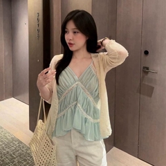 [Áo Lẻ] HUM FASHION Áo Tank Top Nữ Thiết Kế  xếp tầng phối ren bèo nhún dáng đuôi tôm Phong Cách Thời Trang Hiện Đại