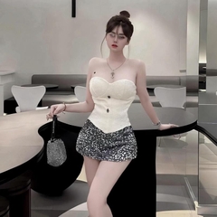 Sét đồ nữ hotrend chân váy bling kim sa áo cúp dạ kim tuyến đính nút kiểu thời trang hiện đại cho phong cách cá nhân