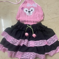 Bộ đồ nữ  tầng phối ren áo yếm lông in gấu - Women, Top Sen Nhung Hoa Sen Viền Ren chân váy lụa