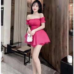 Sét bộ tơ nữ đùi áo bẹt vai thân áo chạy chỉ chun mocking - Top nữ - Women Bo Chun Kem set botieuthu Nhung đồ