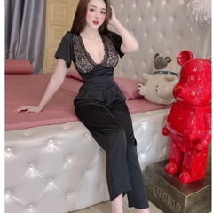 Sét bộ nữ quần dài satin áo phối ren Nhung Women Top Ong