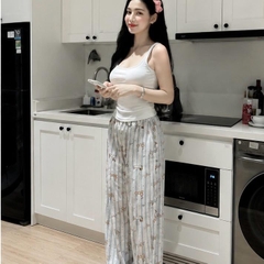 Sét Đồ Nữ Áo Thun Balo Quần Dài Ống Suông Chất Lụa Hoạ Tiết Xinh Phong Cách Thời Trang Hiện Đại