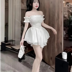 Sét bộ tơ nữ đùi áo bẹt vai thân áo chạy chỉ chun mocking - Top nữ - Women Bo Chun Kem set botieuthu Nhung đồ