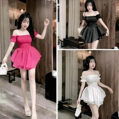 Sét bộ tơ nữ đùi áo bẹt vai thân áo chạy chỉ chun mocking - Top nữ - Women Bo Chun Kem set botieuthu Nhung đồ