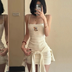 Sét bộ 2 món: đầm body và áo khoác in gấu xinh cho nữ - Kem Women Dress