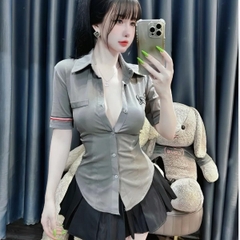 Váy xếp li áo sơ mi kèm cà vạt Sét đồ nữ Kem Women Top