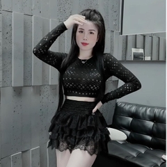 Bộ Ren Váy Tầng Nữ Kèm Áo Ong Tầy Dài - mẫu mới set thường Kem Nhung Voi Women đồ