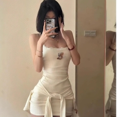 Sét bộ 2 món: đầm body và áo khoác in gấu xinh cho nữ - Kem Women Dress