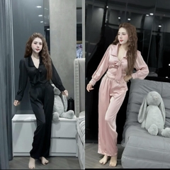 Sét đồ ngủ kiểu dáng tiểu thư đính nơ tay bo cho nữ - Women Top Nhung Áo Voi Quần