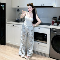 Sét Đồ Nữ Áo Thun Balo Quần Dài Ống Suông Chất Lụa Hoạ Tiết Xinh Phong Cách Thời Trang Hiện Đại