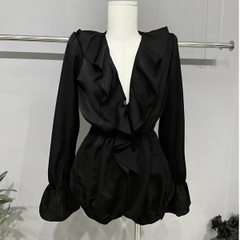 Jumpsuit Nữ Cổ V Bèo Tay Dài Quần Có Bo Chun - Hàng Mới Về Voi