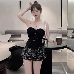 Sét đồ nữ hotrend chân váy bling kim sa áo cúp dạ kim tuyến đính nút kiểu thời trang hiện đại cho phong cách cá nhân