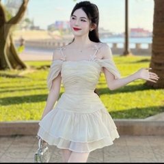 Đầm 2 dây rớt vai đi tiệc,đi chơi dáng ngắn form xòe Nữ Nhung Women Voi Dress