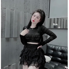 Bộ Ren Váy Tầng Nữ Kèm Áo Ong Tầy Dài - mẫu mới set thường Kem Nhung Voi Women đồ