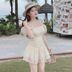 Đầm 2 dây rớt vai đi tiệc,đi chơi dáng ngắn form xòe Nữ Nhung Women Voi Dress