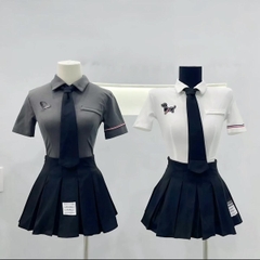 Váy xếp li áo sơ mi kèm cà vạt Sét đồ nữ Kem Women Top