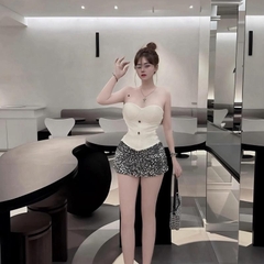 Sét đồ nữ hotrend chân váy bling kim sa áo cúp dạ kim tuyến đính nút kiểu thời trang hiện đại cho phong cách cá nhân