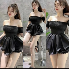 Sét bộ tơ nữ đùi áo bẹt vai thân áo chạy chỉ chun mocking - Top nữ - Women Bo Chun Kem set botieuthu Nhung đồ