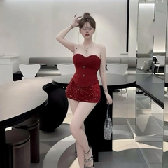 Sét đồ nữ hotrend chân váy bling kim sa áo cúp dạ kim tuyến đính nút kiểu thời trang hiện đại cho phong cách cá nhân