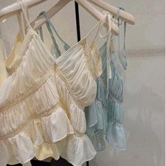 [Áo Lẻ] HUM FASHION Áo Tank Top Nữ Thiết Kế  xếp tầng phối ren bèo nhún dáng đuôi tôm Phong Cách Thời Trang Hiện Đại