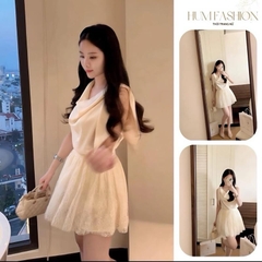 Sét đồ nữ tiểu thư áo lụa tô châu sát nách cổ đổ mix chân váy ren