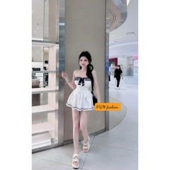 Sét bộ nữ tiểu thư chân váy phối viền áo cúp ngực có dây vai