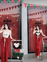 sét đồ nữ quần dài suông áo yếm trang trí gấu