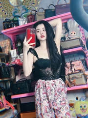 Sét đồ nữ quần suông họa tiết Mèo áo cúp ren 2 dây cánh tiên
