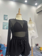 Bộ đồ nữ 3 món áo croptop tay dài quần short 2 lớp kèm áo bra