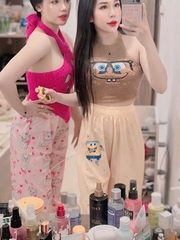 Sét đồ nữ họa tiết bọt biển áo yếm lông quần ống rộng thời trang