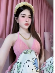 Sét bộ nữ hotrend quần dài mèo kitty áo yếm lông hồng