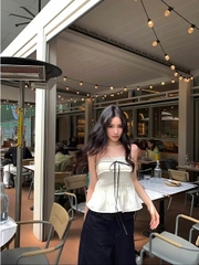 Áo Quây Nữ Hotrend Thắt Nơ Viền Ren Xếp Li Eo Dễ Thương Sang Chảnh Chất Vải Lụa Mềm Mại Thân Sau Áo Chạy Chỉ Chun Co Giã