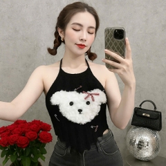 Áo yếm lông nữ hotrend trang trí gấu xinh kèm kim băng màu