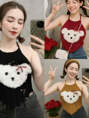 Áo yếm lông nữ hotrend trang trí gấu xinh kèm kim băng màu