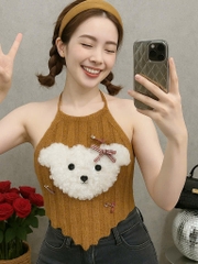 Áo yếm lông nữ hotrend trang trí gấu xinh kèm kim băng màu