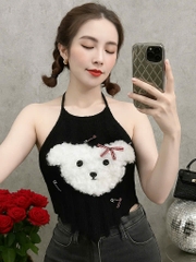 Áo yếm lông nữ hotrend trang trí gấu xinh kèm kim băng màu