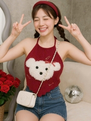 Áo yếm lông nữ hotrend trang trí gấu xinh kèm kim băng màu