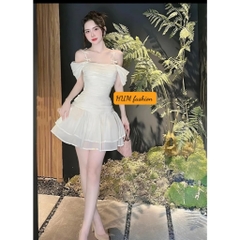 Đầm Tibu_Hum fashion trễ vai 2 dây đính nơ dúm thân ôm eo cho phụ nữ xinh đẹp