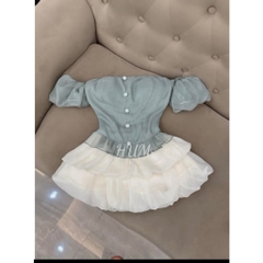 SÉt bộ nữ TIbu_Hum fashion :chân váy 2 tầng áo cúp trễ vai