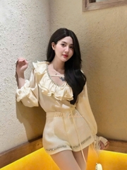 Sét nữ áo cổ bèo tay loe quần sooc dạ thun - Bộ đồ nữ mới nhất