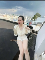 Sét nữ áo cổ bèo tay loe quần sooc dạ thun - Bộ đồ nữ mới nhất