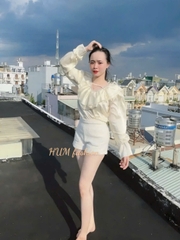 Sét nữ áo cổ bèo tay loe quần sooc dạ thun - Bộ đồ nữ mới nhất