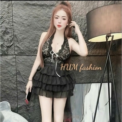 Set bộ nữ áo ren yếm chân tơ nhiều tầng sang chảnh humfashion
