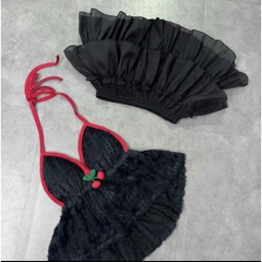 Sét đồ nữ áo yếm lông trang trí cherry chân váy tơ tầng - Hàng mới về - Women, Dress Top