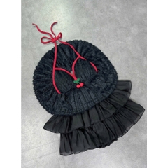 Sét đồ nữ áo yếm lông trang trí cherry chân váy tơ tầng - Hàng mới về - Women, Dress Top