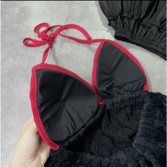 Sét đồ nữ áo yếm lông trang trí cherry chân váy tơ tầng - Hàng mới về - Women, Dress Top