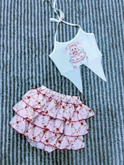 Sét đồ nữ váy tầng áo yếm lông in mèo xinh