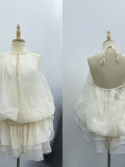 Sét đồ nữ hotrend áo yếm dáng bí cổ đính ngọc váy dáng tầng xoè có quần trong